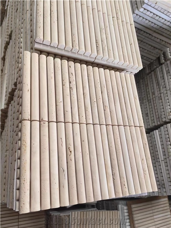 Fluted Travertine Bathroom Tiles Mosaic Design