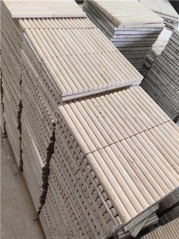 Fluted Travertine Bathroom Tiles Mosaic Design