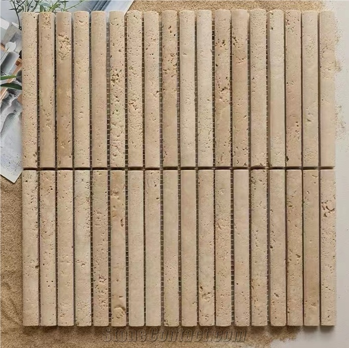 Fluted Travertine Bathroom Tiles Mosaic Design