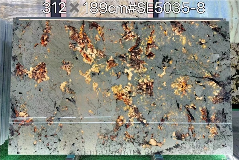 【ブラジル】デンドライト石板額　花草化石　DENDRITOS DO BRAZIL Brazil Bianco Splendor White Granite Mountain Orchid Slabs from