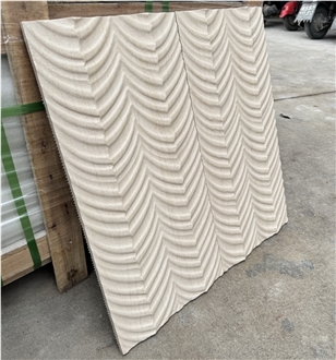 Moca Cream Limestone Fishbone Shape 3D Wall Decor Panels