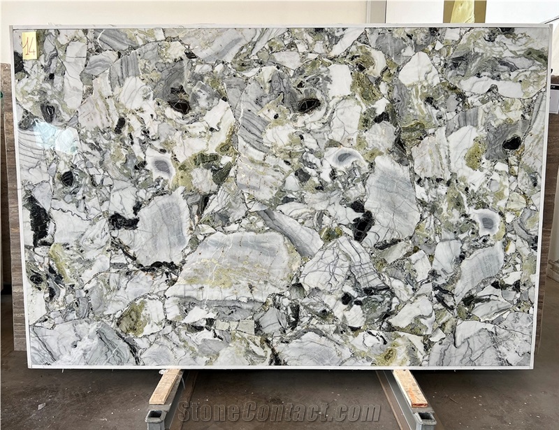 White Beauty Marble -Ice Connect Primavera, Jade Green Marble Slabs
