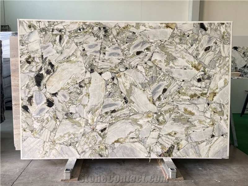 White Beauty Marble -Ice Connect Primavera, Jade Green Marble Slabs