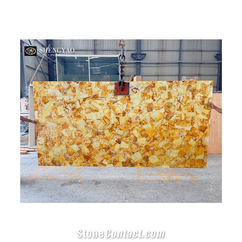Yellow Crystal Quartz Stone Gemstone Slabs, Wall Panels