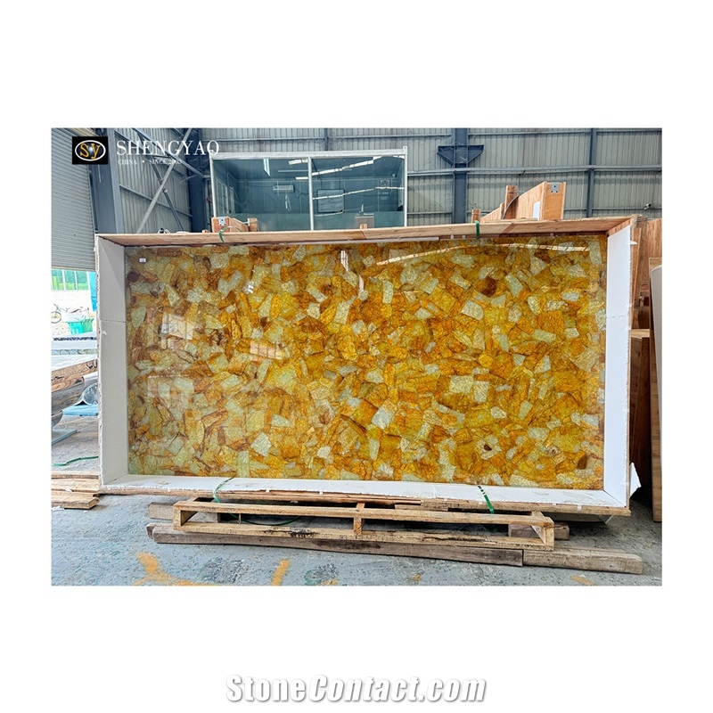 Yellow Crystal Quartz Stone Gemstone Slabs, Wall Panels