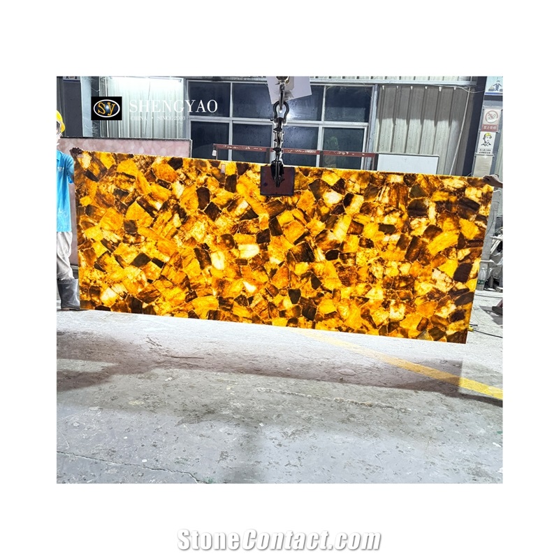 Yellow Crystal Quartz Stone Gemstone Slabs, Wall Panels