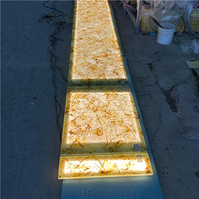 Yellow Crystal Quartz Stone Gemstone Slabs, Wall Panels