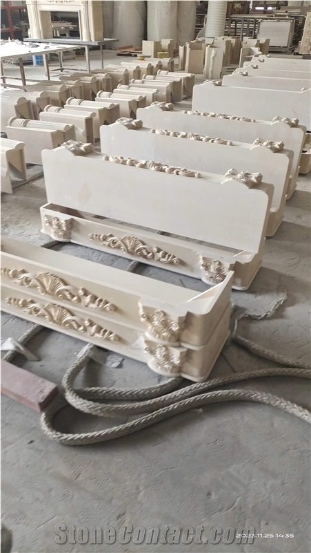 Beige Marble Custom Indoor Fireplace