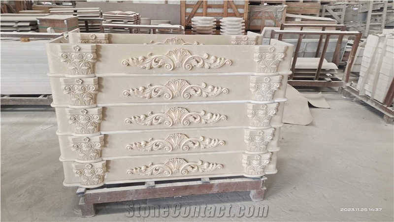 Beige Marble Custom Indoor Fireplace