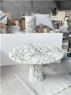 Luxury Marble Furnitures Round Arabescato Dining For Home