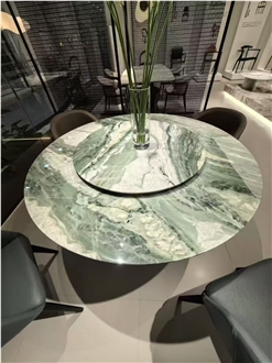 Rotating Victorian Green Marble Dining Table With Lazy Susan