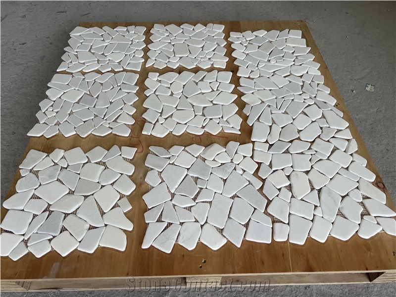 Chinese White Crazy Cut In Web Pattern Tumbled Mosaic