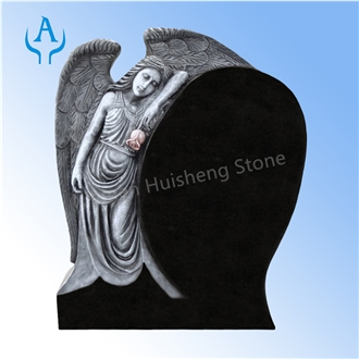 Black Granite Heart Angel Headstone