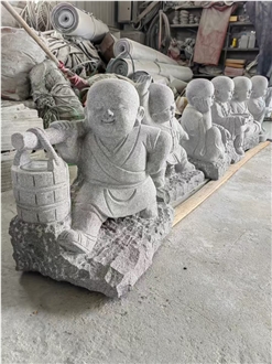 Light Gray Granite Water Carrying Monk Statues For Temple