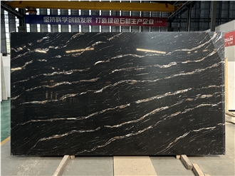 5126 Titanium Satin Black Quartz Slabs With Gold Veins