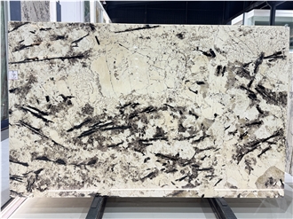 White Pandora With Many Crystal Translucent Polished Slabs