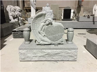 Gray Granite Engraved Angel Headstone