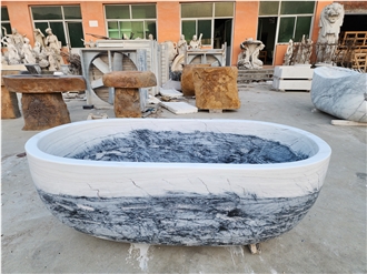 Freestanding Natural Blue Marble Stone Bathtub Surround