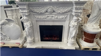 Guangxi White Marble Angel Statue Indoor Fireplace
