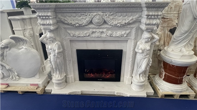Guangxi White Marble Angel Statue Indoor Fireplace