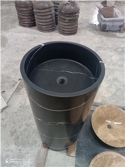 Honed Black Marquina Black Pedestal Basin