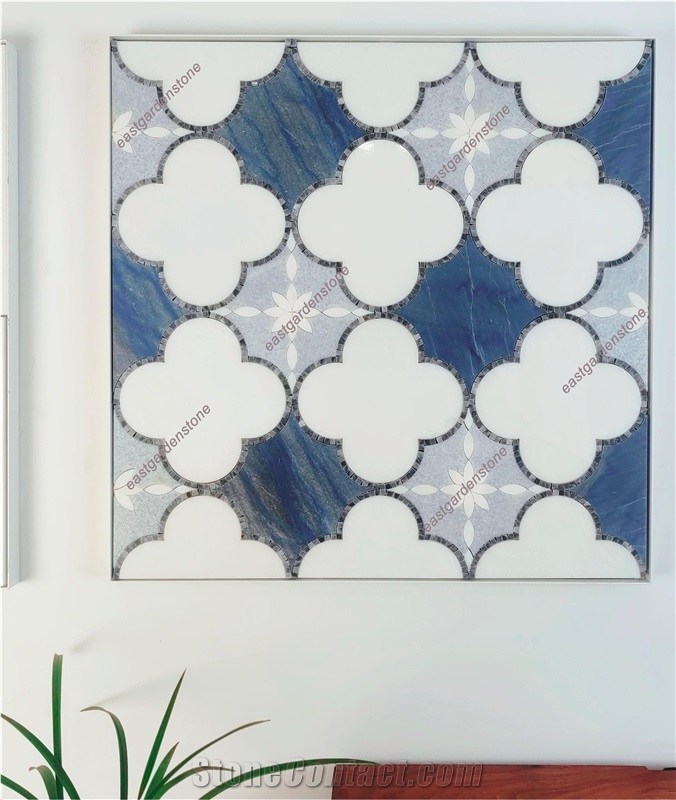 Azul Blue,Blue Celeste,Thassos Marble Mosaic Tiles