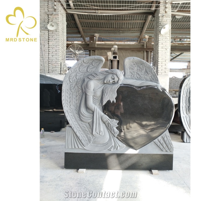 Shanxi Absolute Black Granite Angel Cross Tombstone