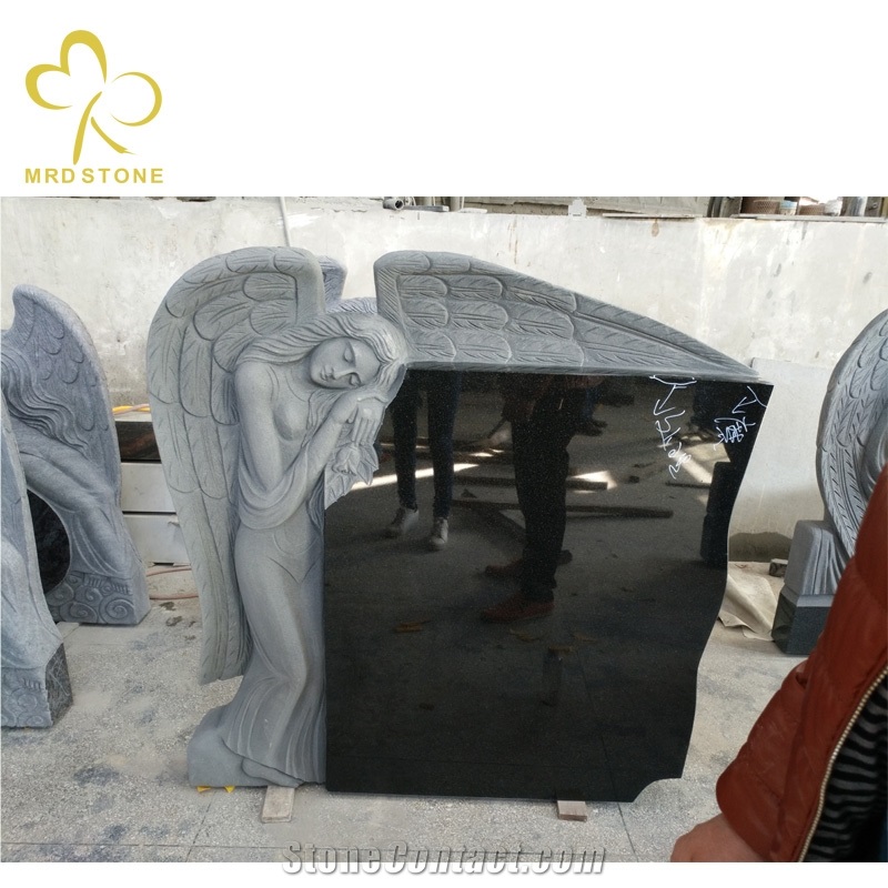 Shanxi Absolute Black Granite Angel Cross Tombstone