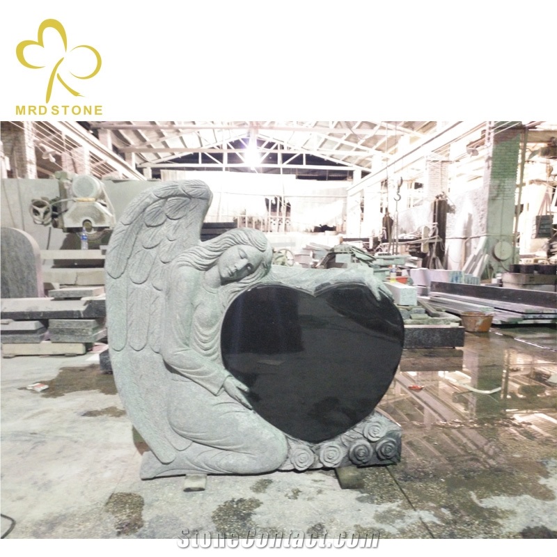 Shanxi Absolute Black Granite Angel Cross Tombstone