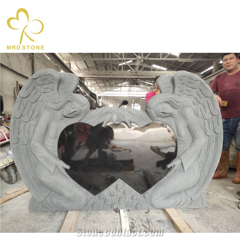 Shanxi Absolute Black Granite Angel Cross Tombstone