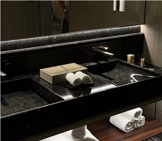 Belgium Black Fossil Limestone Bathroom Countertop