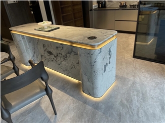 Camouflage White Marble Residential Kitchen Design