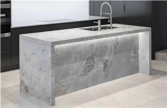 Super White Quartzite Kitchen Countertop Island