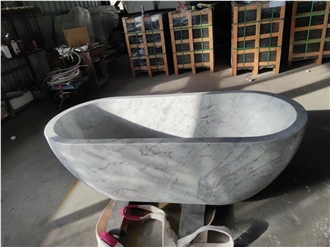 Carved Marble Statuario Carrara Freestanding Bathtub