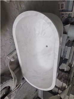 Carved White Marble Volakas Marble Freestanding Bathtub For SPA