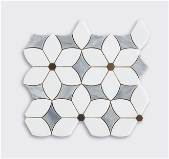 Brass Inlaid Marble Water Jet Mosaic Tiles For Home Design