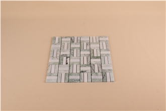 Marble Mosaic Tiles With Interwoven White And Green Design