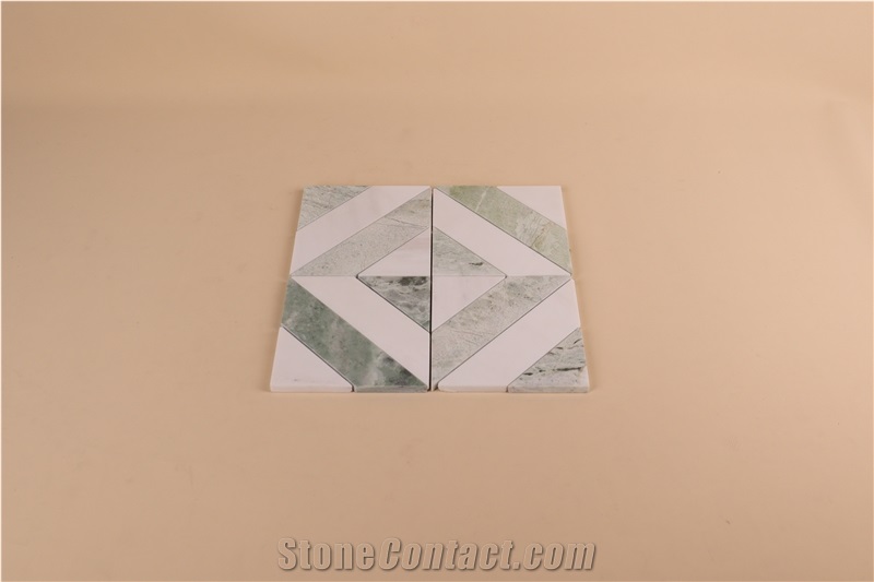 Modern Square Design Green Mosaic Tiles With White Marble
