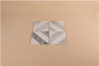 Modern Square Design Green Mosaic Tiles With White Marble