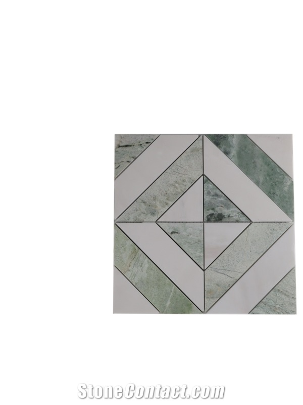 Modern Square Design Green Mosaic Tiles With White Marble