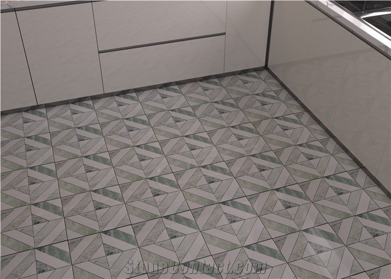 Modern Square Design Green Mosaic Tiles With White Marble