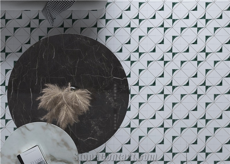 Modern Style White Inlaid Luxury Green Marble Mosaic Tiles