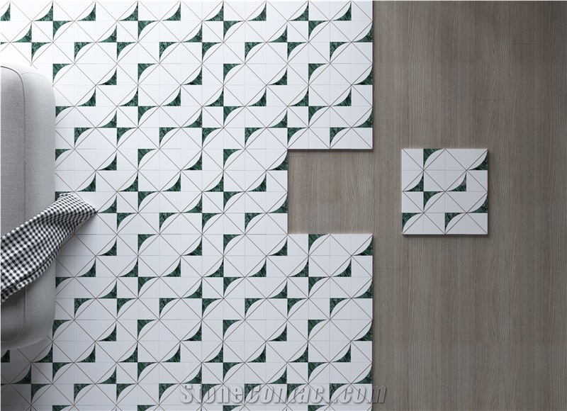 Modern Style White Inlaid Luxury Green Marble Mosaic Tiles