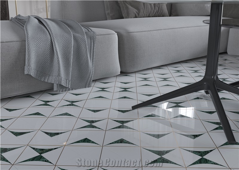 Modern Style White Inlaid Luxury Green Marble Mosaic Tiles