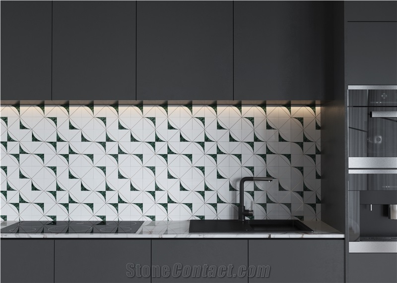 Modern Style White Inlaid Luxury Green Marble Mosaic Tiles