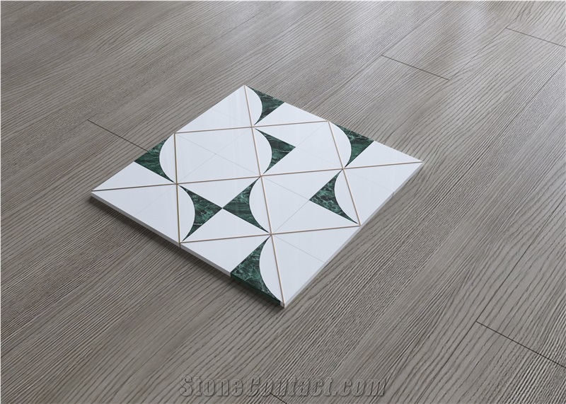 Modern Style White Inlaid Luxury Green Marble Mosaic Tiles