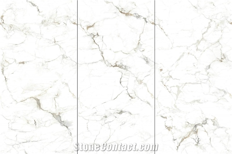 China SNOW WHITE Gold Polish 12Mm Sintered Stone Slabs