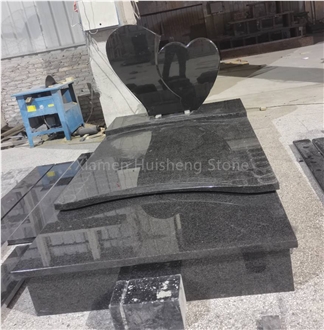 Black Granite Heart Double Tombstone