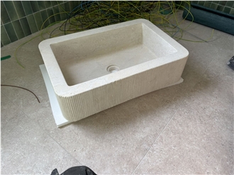 Beige Limestone Wash Basin With Make The Lines At The Side
