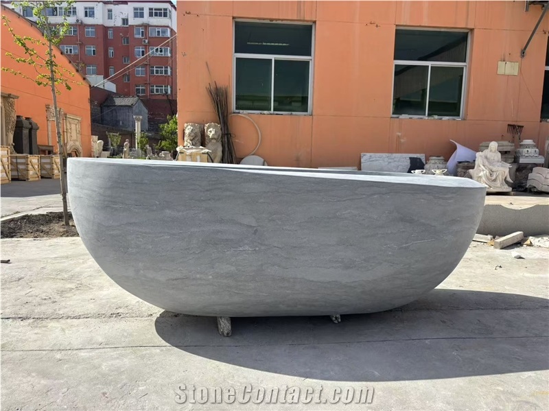 Cheaper Blue Limestone Bathroom Bathtub Surround